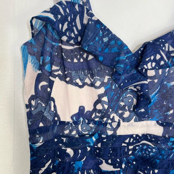 Peruvian Connection Cote Dazur Blue Floral Silk Blend Dress Size 6 - Picture 4 of 13